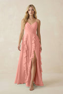 Rosette Tiered Ruffle A-Line Chiffon Bridesmaid Dress | KISSBRIDAL