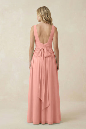 Rosette V-Neck A-Line Bridesmaid Dress with Back Bow (2) | KISSBRIDAL