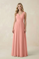 Rosette V-Neck A-Line Bridesmaid Dress with Back Bow | KISSBRIDAL