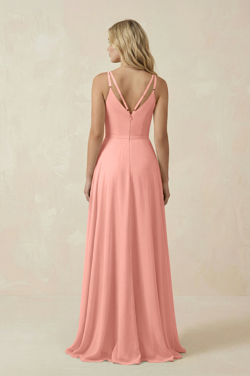 V-Neck A-Line Chiffon Bridesmaid Dress with Crisscross Back in Rosette