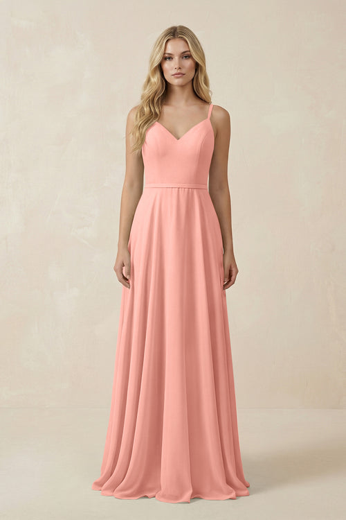 Rosette V-Neck A-Line Chiffon Bridesmaid Dress with Crisscross Back | KISSBRIDAL