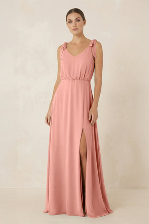 Rosette V-Neck A-Line Chiffon Bridesmaid Dress | KISSBRIDAL