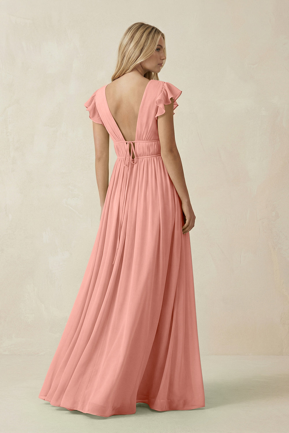 V-Neck A-Line Chiffon Cap Sleeves Bridesmaid Dress in Rosette