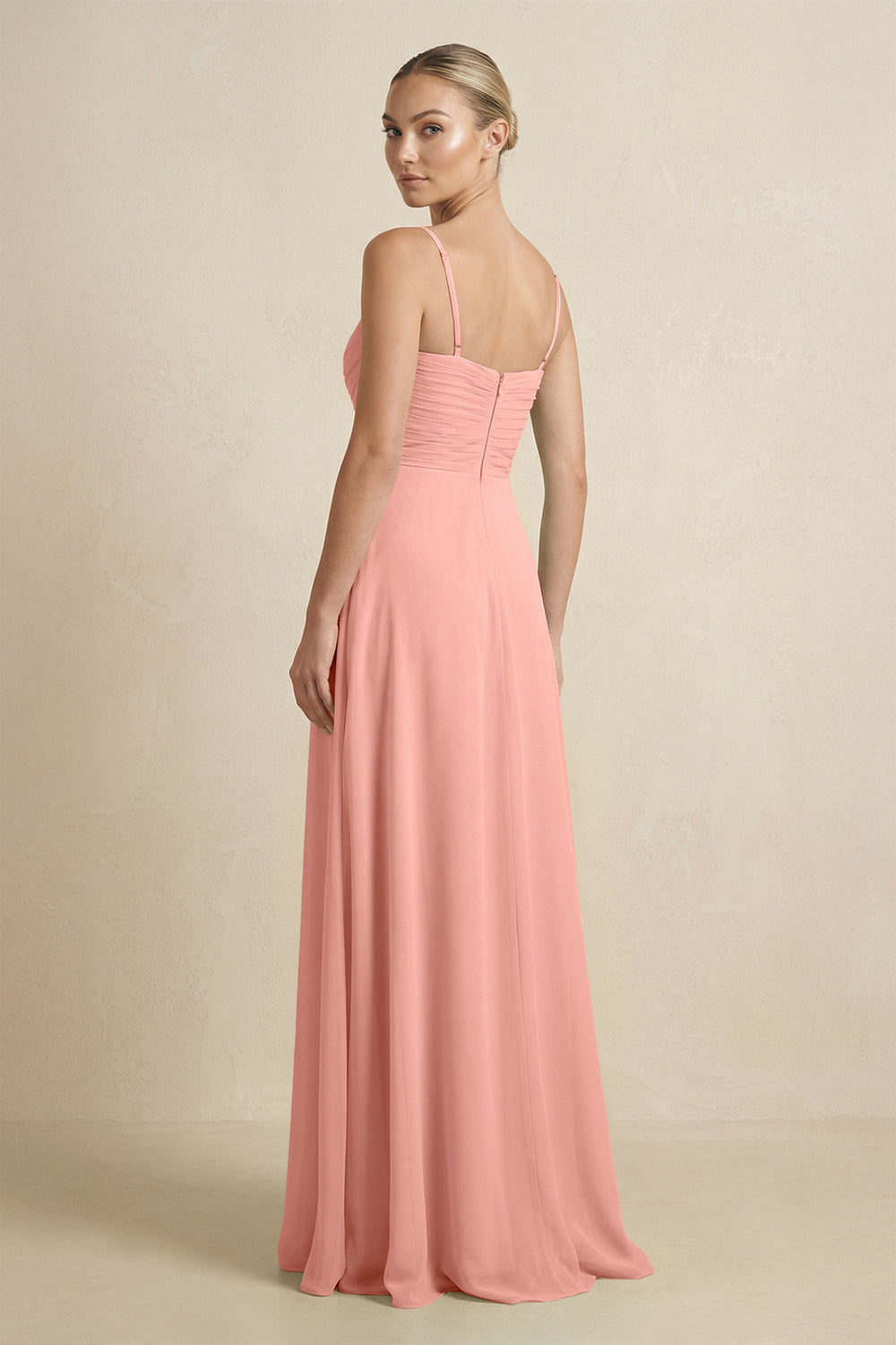 V-Neck A-Line Chiffon Pleated Bridesmaid Dress in Rosette