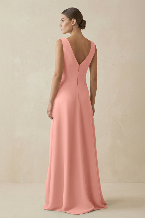 Rosette V-Neck A-Line Chiffon Ruffled Bridesmaid Dress (2) | KISSBRIDAL