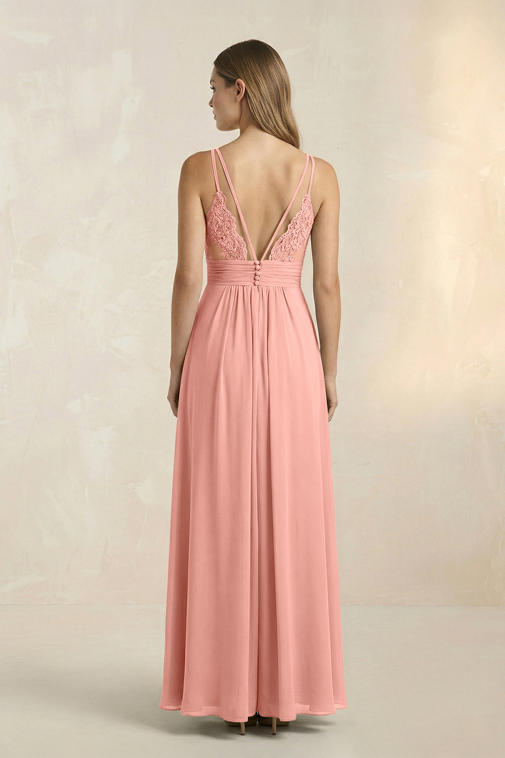 V-Neck A-Line Pleated Chiffon Bridesmaid Dress in Rosette