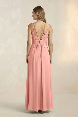 Rosette V-Neck A-Line Pleated Chiffon Bridesmaid Dress (2) | KISSBRIDAL