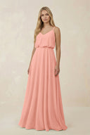 Rosette V-Neck Blouson A-Line Chiffon Bridesmaid Dress | KISSBRIDAL