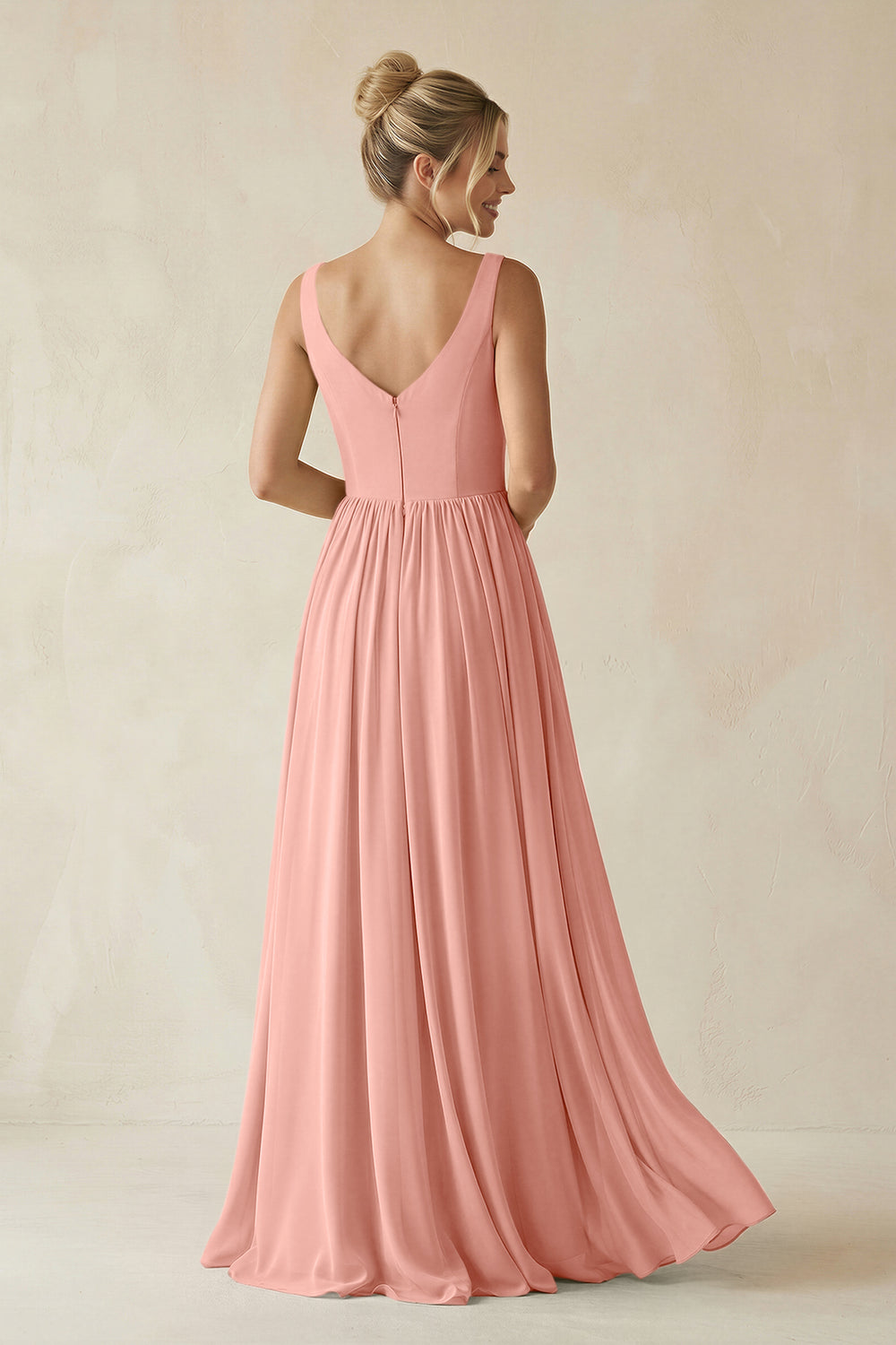 V-Neck Chiffon A-Line Long Bridesmaid Dress in Rosette