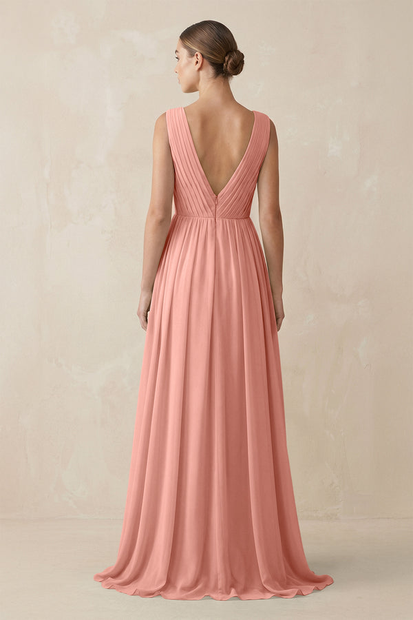 Rosette V-Neck Pleated A-Line Chiffon Bridesmaid Dress (2) | KISSBRIDAL