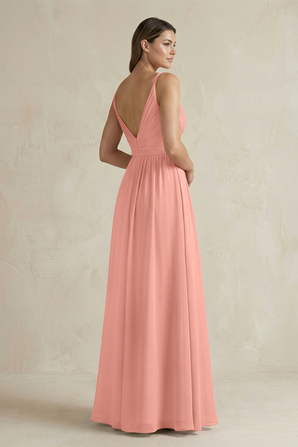 V-Neck Pleated A-Line Chiffon Bridesmaid Dress in Rosette