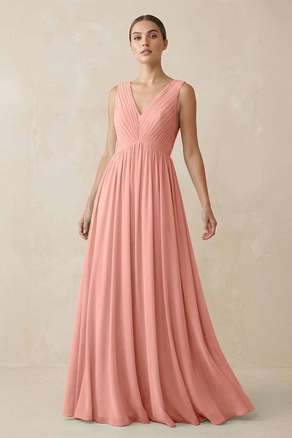 V-Neck Pleated A-Line Chiffon Bridesmaid Dress in Rosette