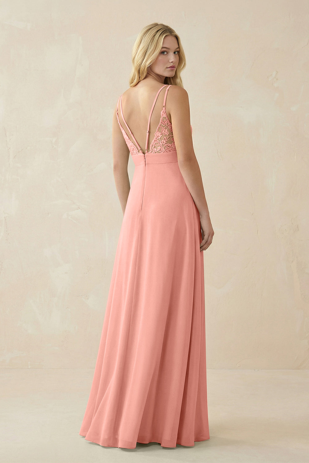 V-Neck Ruched Chiffon Bridesmaid Dress with Slit in Rosette