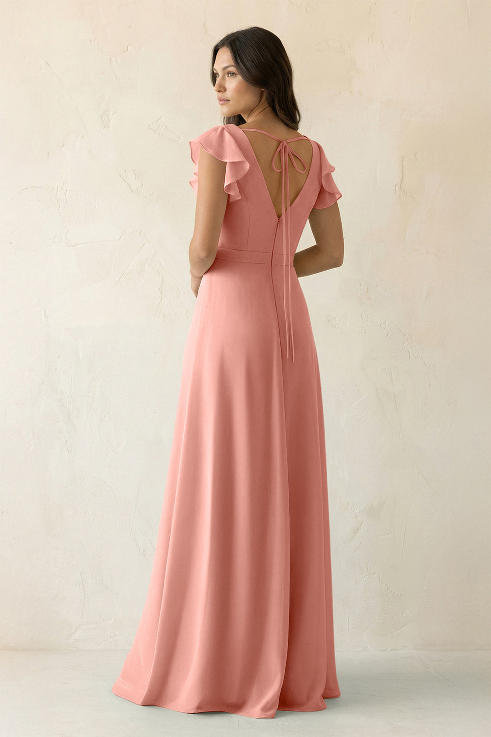 V-Neck Ruffled A-Line Chiffon Bridesmaid Dress in Rosette