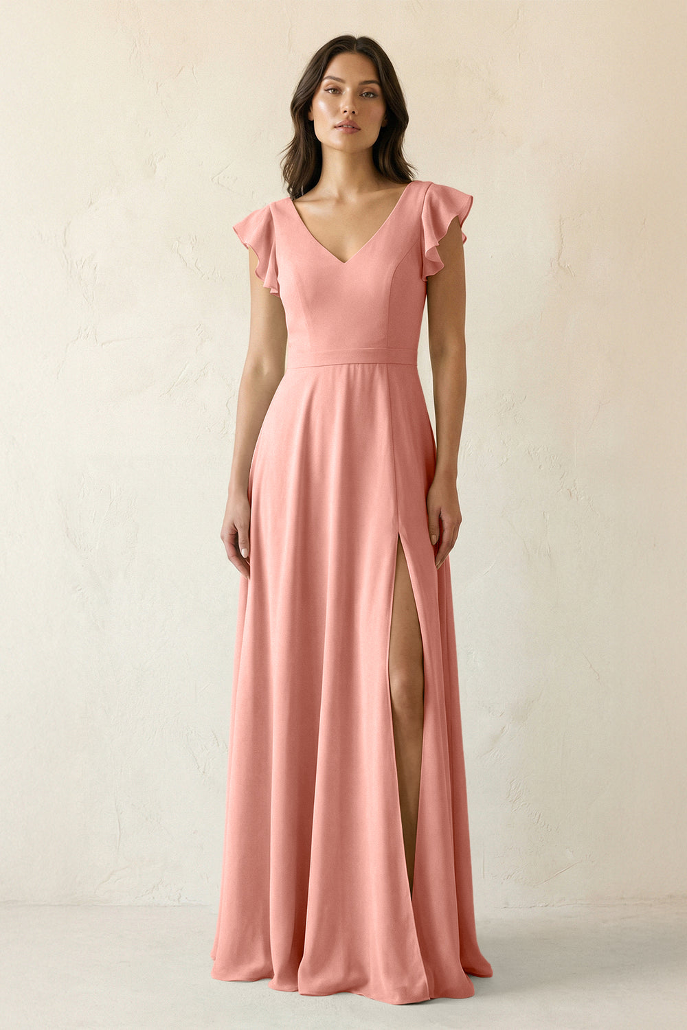 V-Neck Ruffled A-Line Chiffon Bridesmaid Dress in Rosette