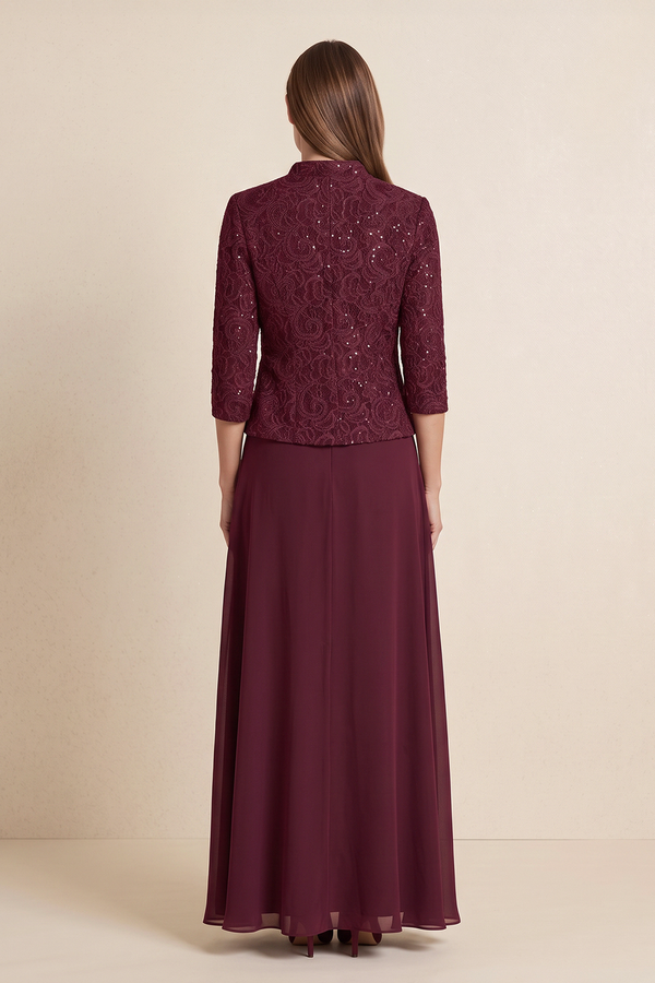 Rosewood 2-Piece A-Line Chiffon Embroidered Mother of the Bride Dress (2) | KISSBRIDAL