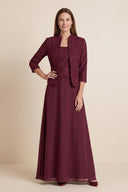 Rosewood 2-Piece A-Line Chiffon Embroidered Mother of the Bride Dress | KISSBRIDAL