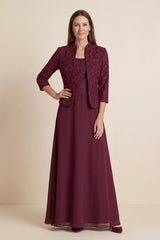 Rosewood 2-Piece A-Line Chiffon Embroidered Mother of the Bride Dress | KISSBRIDAL