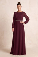 Rosewood A-Line Long Sleeves Beaded Chiffon Mother of the Bride Dress | KISSBRIDAL