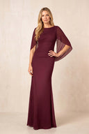 Rosewood Boat Neck Chiffon Sheath Mother of the Bride Dress with Cape Sleeves (3) | KISSBRIDAL