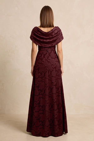 Rosewood Jacquard A-Line Off-the-Shoulder Mother of the Bride Dress with Slit (2) | KISSBRIDAL
