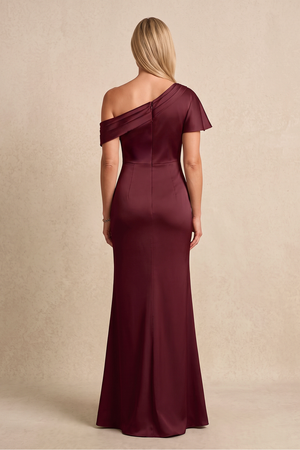 Rosewood One-Shoulder Satin Sheath Mother of the Bride Dress (2) | KISSBRIDAL