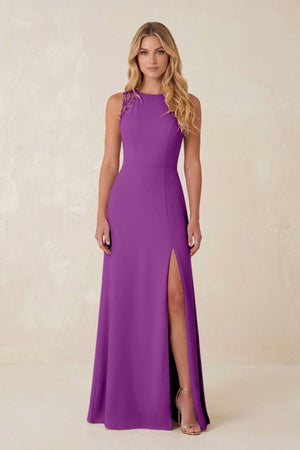 Round Neck Sheath Chiffon Appliqued Bridesmaid Dress in Amethyst - KISS BRIDAL Bridesmaid Dresses