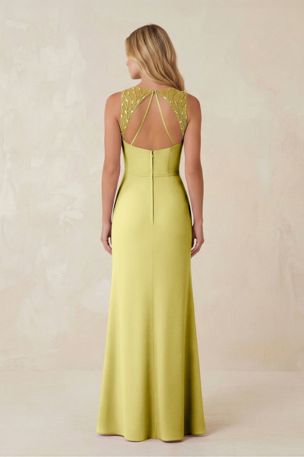 Round Neck Sheath Chiffon Appliqued Bridesmaid Dress in Buttercup - KISS BRIDAL Bridesmaid Dresses