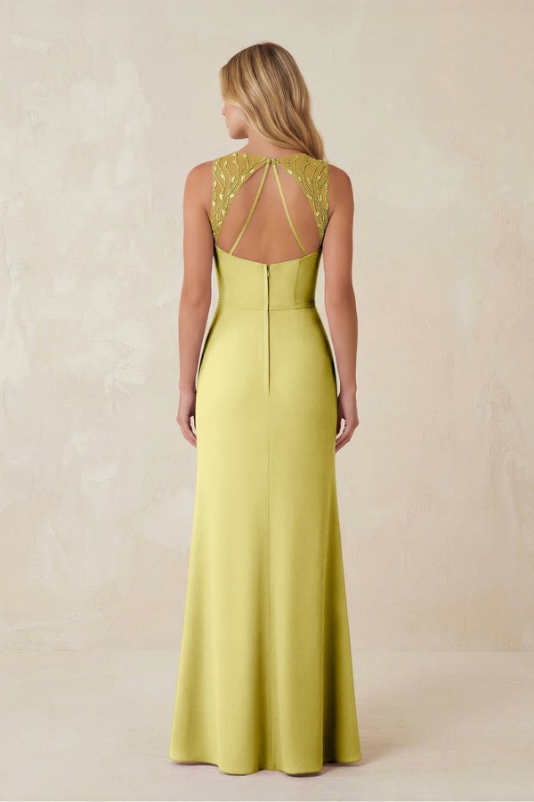 Round Neck Sheath Chiffon Appliqued Bridesmaid Dress in Buttercup - KISS BRIDAL Bridesmaid Dresses