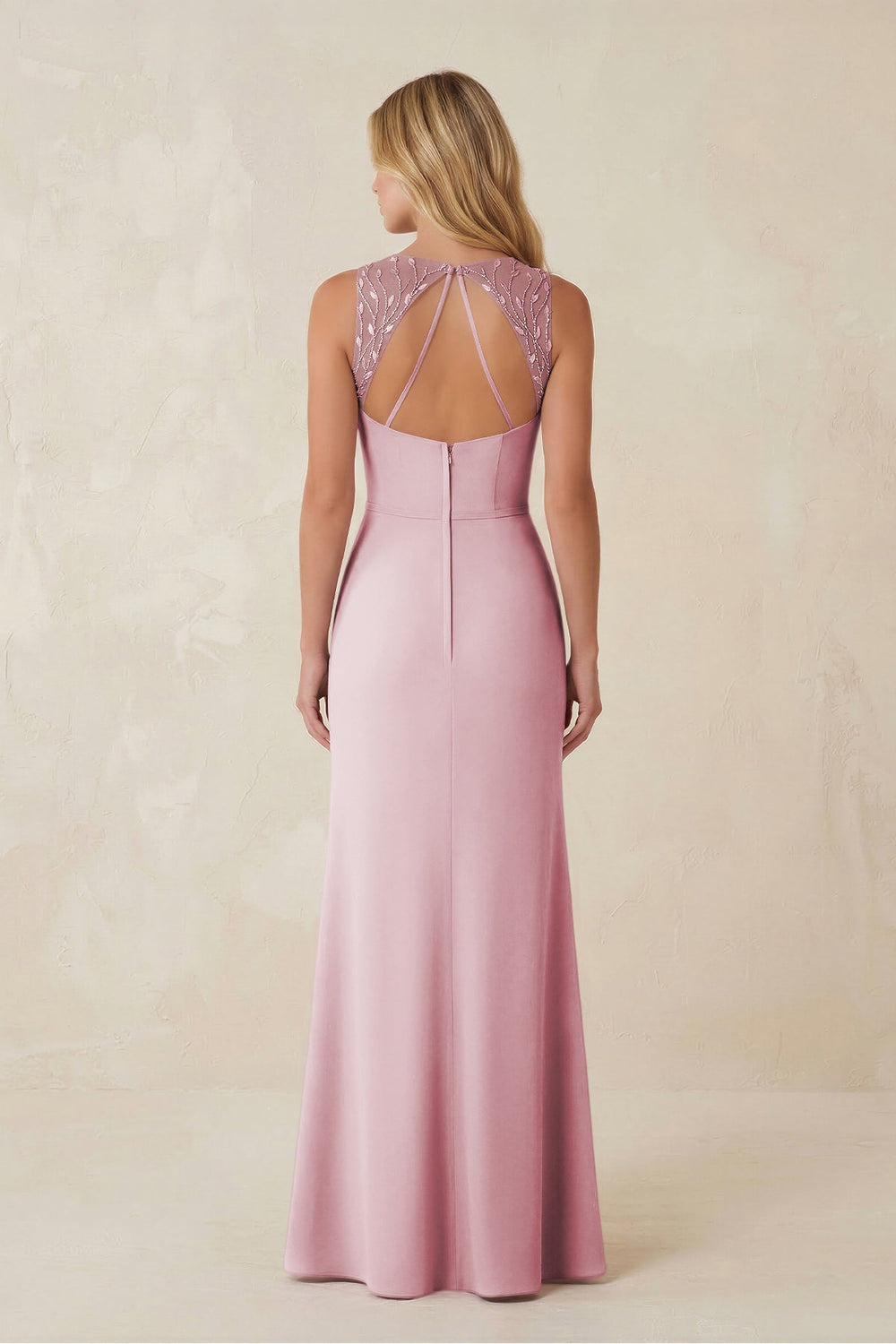 Round Neck Sheath Chiffon Appliqued Bridesmaid Dress in Candy Pink - KISS BRIDAL Bridesmaid Dresses