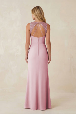 Round Neck Sheath Chiffon Appliqued Bridesmaid Dress in Candy Pink - KISS BRIDAL Bridesmaid Dresses