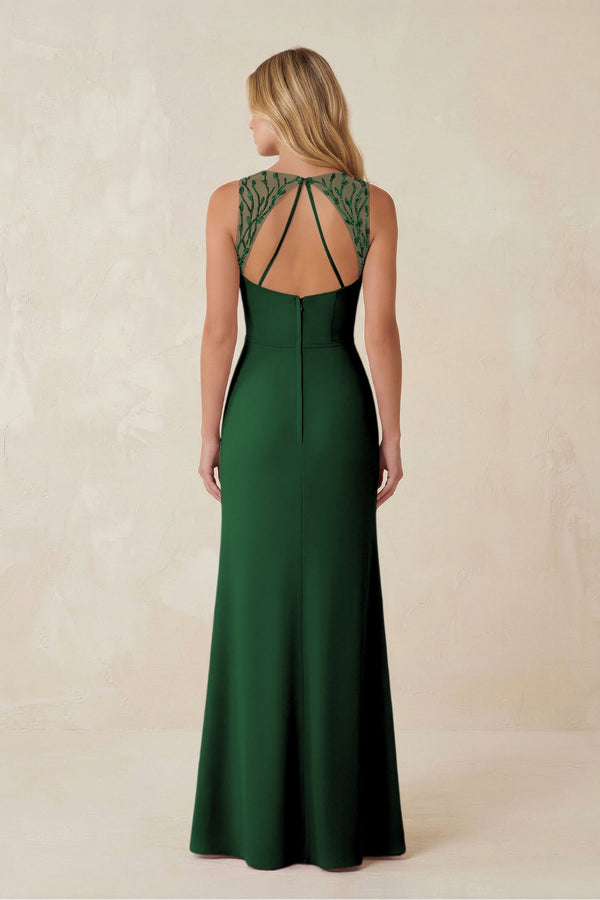 Round Neck Sheath Chiffon Appliqued Bridesmaid Dress in Dark Green - KISS BRIDAL Bridesmaid Dresses