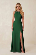 Round Neck Sheath Chiffon Appliqued Bridesmaid Dress in Dark Green - KISS BRIDAL Bridesmaid Dresses