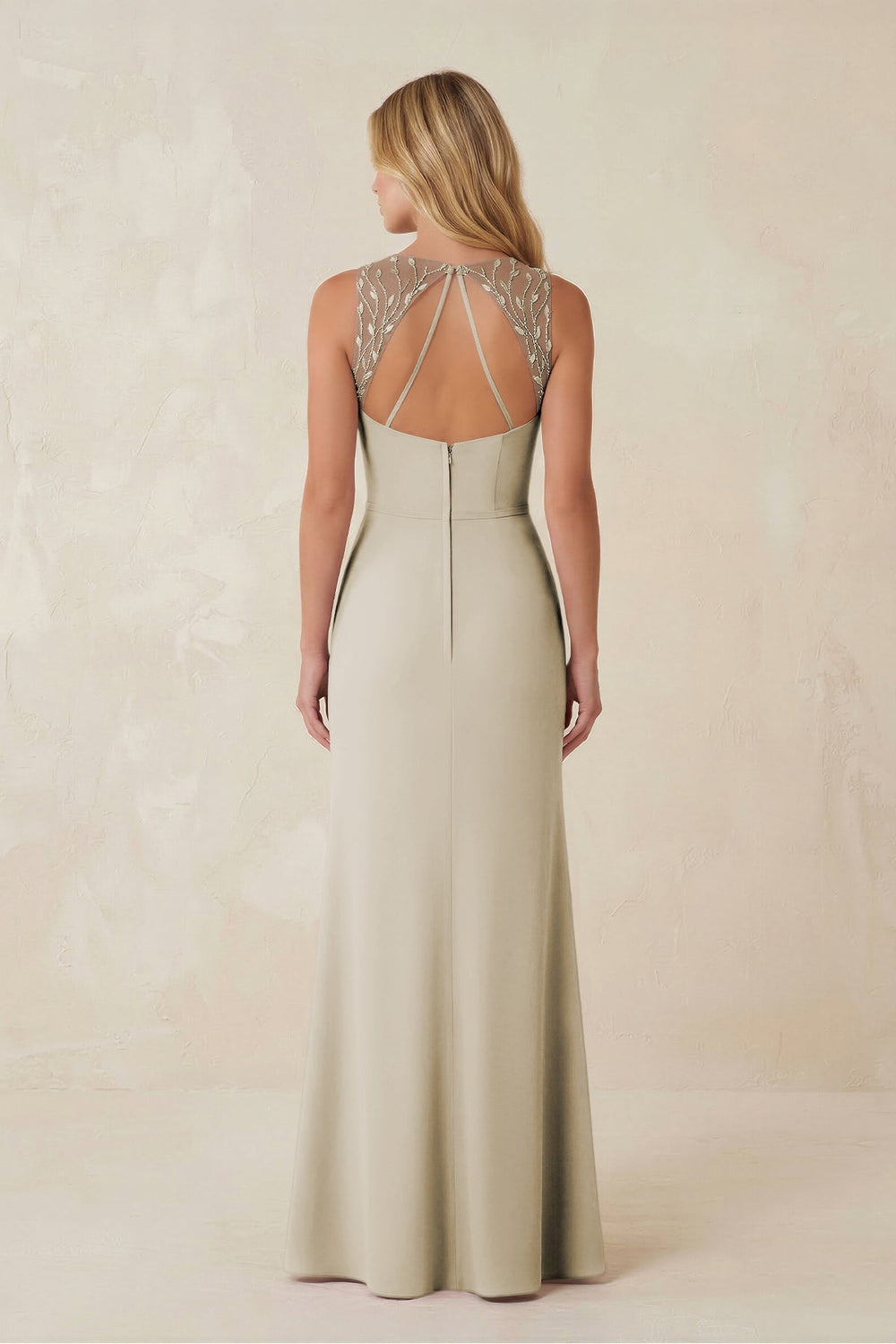 Round Neck Sheath Chiffon Appliqued Bridesmaid Dress in Dove Gray - KISS BRIDAL Bridesmaid Dresses