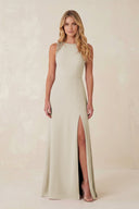 Round Neck Sheath Chiffon Appliqued Bridesmaid Dress in Dove Gray - KISS BRIDAL Bridesmaid Dresses