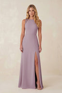 Round Neck Sheath Chiffon Appliqued Bridesmaid Dress in Dusk - KISS BRIDAL Bridesmaid Dresses