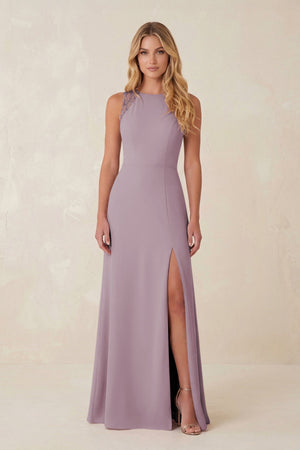 Round Neck Sheath Chiffon Appliqued Bridesmaid Dress in Dusk - KISS BRIDAL Bridesmaid Dresses