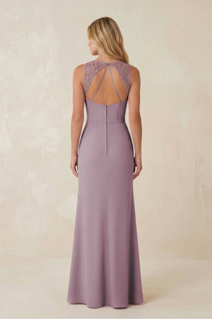Round Neck Sheath Chiffon Appliqued Bridesmaid Dress in Dusk - KISS BRIDAL Bridesmaid Dresses