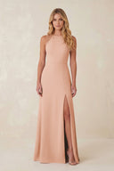 Round Neck Sheath Chiffon Appliqued Bridesmaid Dress in English Rose - KISS BRIDAL Bridesmaid Dresses