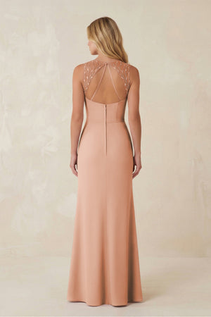 Round Neck Sheath Chiffon Appliqued Bridesmaid Dress in English Rose - KISS BRIDAL Bridesmaid Dresses