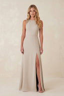 Round Neck Sheath Chiffon Appliqued Bridesmaid Dress in Frost - KISS BRIDAL Bridesmaid Dresses