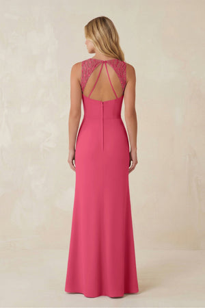 Round Neck Sheath Chiffon Appliqued Bridesmaid Dress in Fuchsia - KISS BRIDAL Bridesmaid Dresses