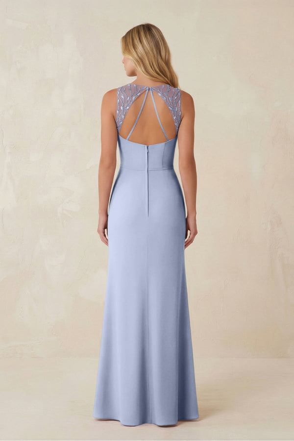 Round Neck Sheath Chiffon Appliqued Bridesmaid Dress in Ice - KISS BRIDAL Bridesmaid Dresses