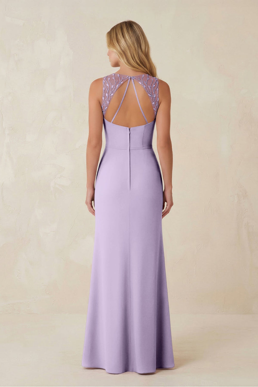 Round Neck Sheath Chiffon Appliqued Bridesmaid Dress in Lavender - KISS BRIDAL Bridesmaid Dresses