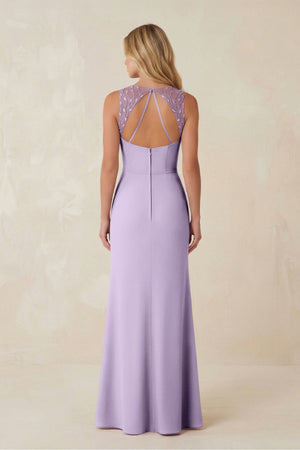 Round Neck Sheath Chiffon Appliqued Bridesmaid Dress in Lavender - KISS BRIDAL Bridesmaid Dresses