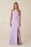Round Neck Sheath Chiffon Appliqued Bridesmaid Dress in Lavender - KISS BRIDAL Bridesmaid Dresses