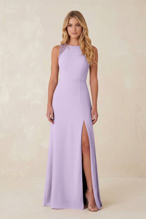 Round Neck Sheath Chiffon Appliqued Bridesmaid Dress in Lavender - KISS BRIDAL Bridesmaid Dresses