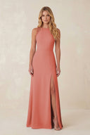 Round Neck Sheath Chiffon Appliqued Bridesmaid Dress in Mulberry - KISS BRIDAL Bridesmaid Dresses