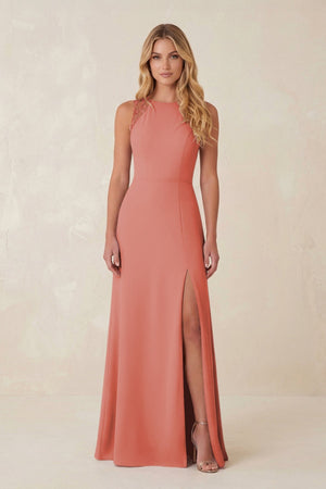 Round Neck Sheath Chiffon Appliqued Bridesmaid Dress in Mulberry - KISS BRIDAL Bridesmaid Dresses