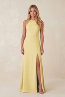 Round Neck Sheath Chiffon Appliqued Bridesmaid Dress in Pastel Yellow - KISS BRIDAL Bridesmaid Dresses